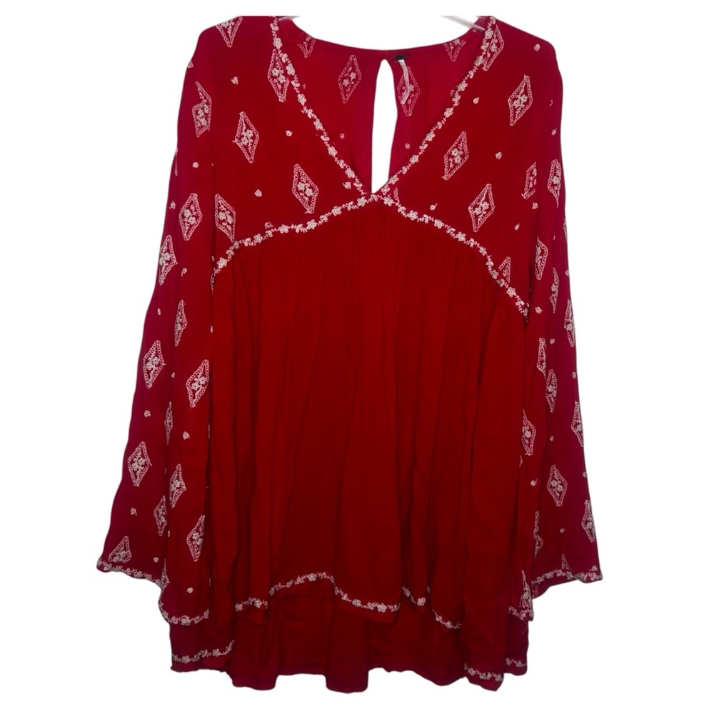 Free People V-neck Mini Dress Tunic Embroidered Size Small